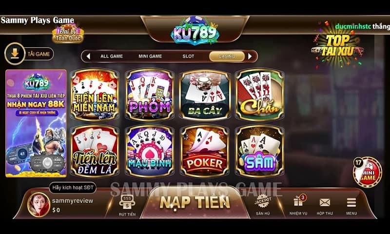 Ku789 game bài đỉnh cao có nhiều trò chơi